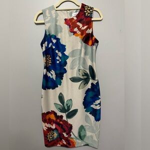 Calvin Klein sleeveless floral sheath dress zip-up back excellent condition!
